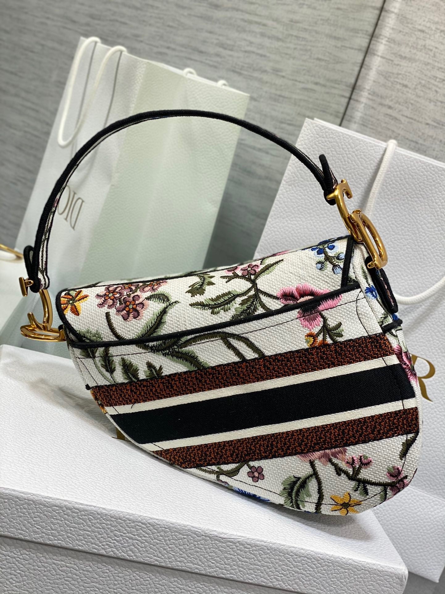 Dior Saddle Bag In White Multicolor Dior Petites Fleurs Embroidery 141