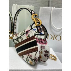 Dior Saddle Bag In White Multicolor Dior Petites Fleurs Embroidery 141