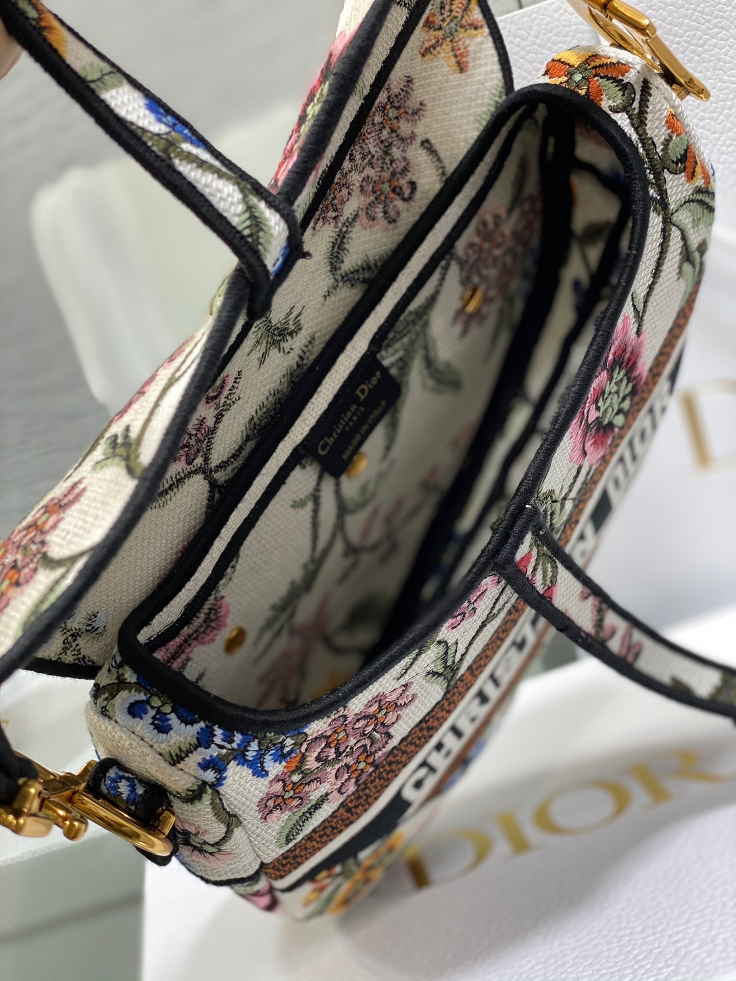 Dior Saddle Bag In White Multicolor Dior Petites Fleurs Embroidery 141