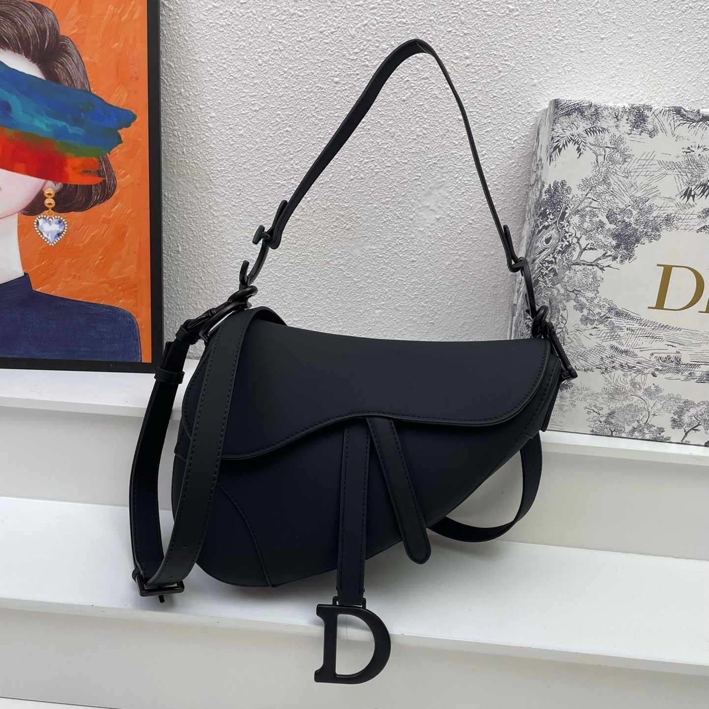 Dior Saddle Bag with Strap in Black Ultramatte Calfskin 170