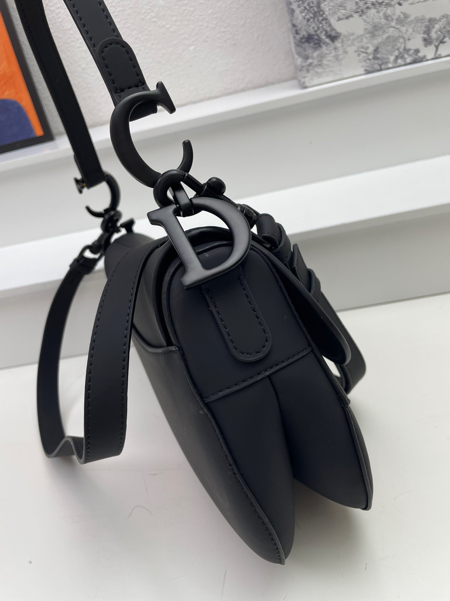 Dior Saddle Bag with Strap in Black Ultramatte Calfskin 170