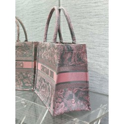 Dior Medium Book Tote Bag in Grey and Pink Toile de Jouy Reverse Embroidery 204