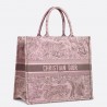Dior Large Book Tote Bag in Pink and Gray Toile de Jouy Sauvage Embroidery 239