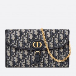 Dior Bobby East-West Chain Pouch in Blue Oblique Jacquard 280