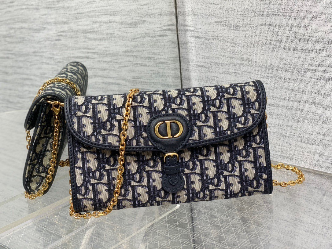 Dior Bobby East-West Chain Pouch in Blue Oblique Jacquard 280