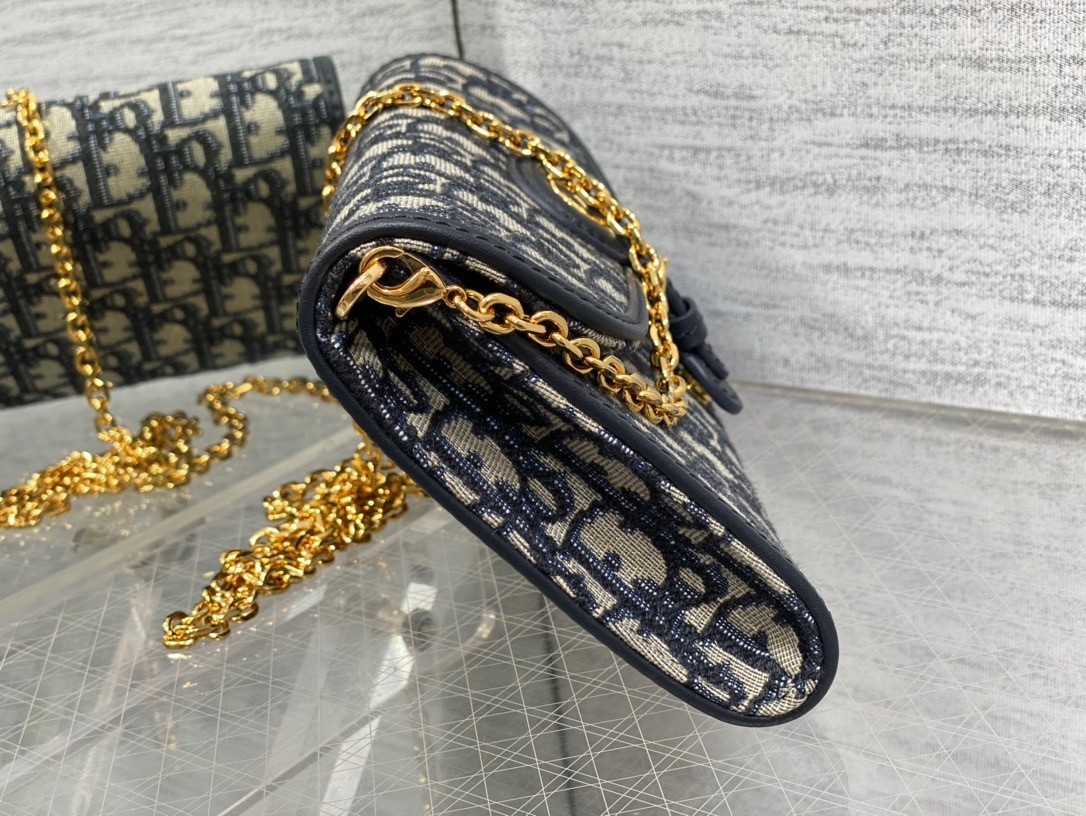 Dior Bobby East-West Chain Pouch in Blue Oblique Jacquard 280