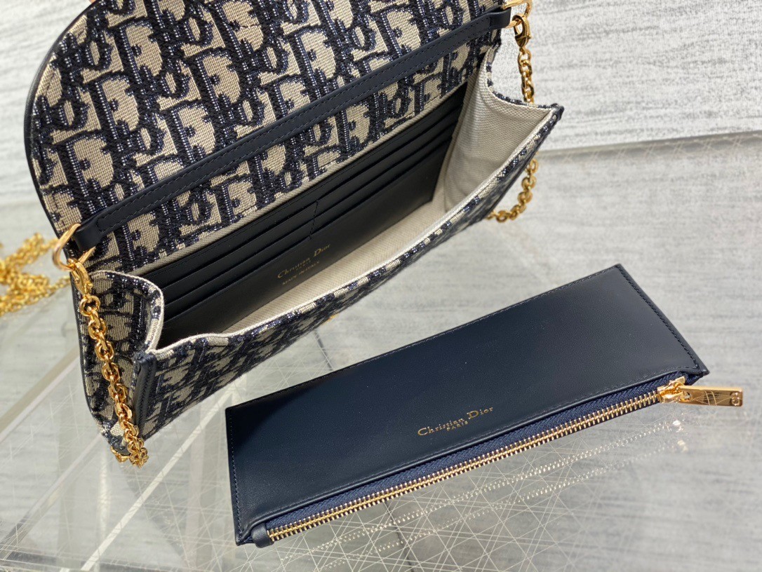 Dior Bobby East-West Chain Pouch in Blue Oblique Jacquard 280