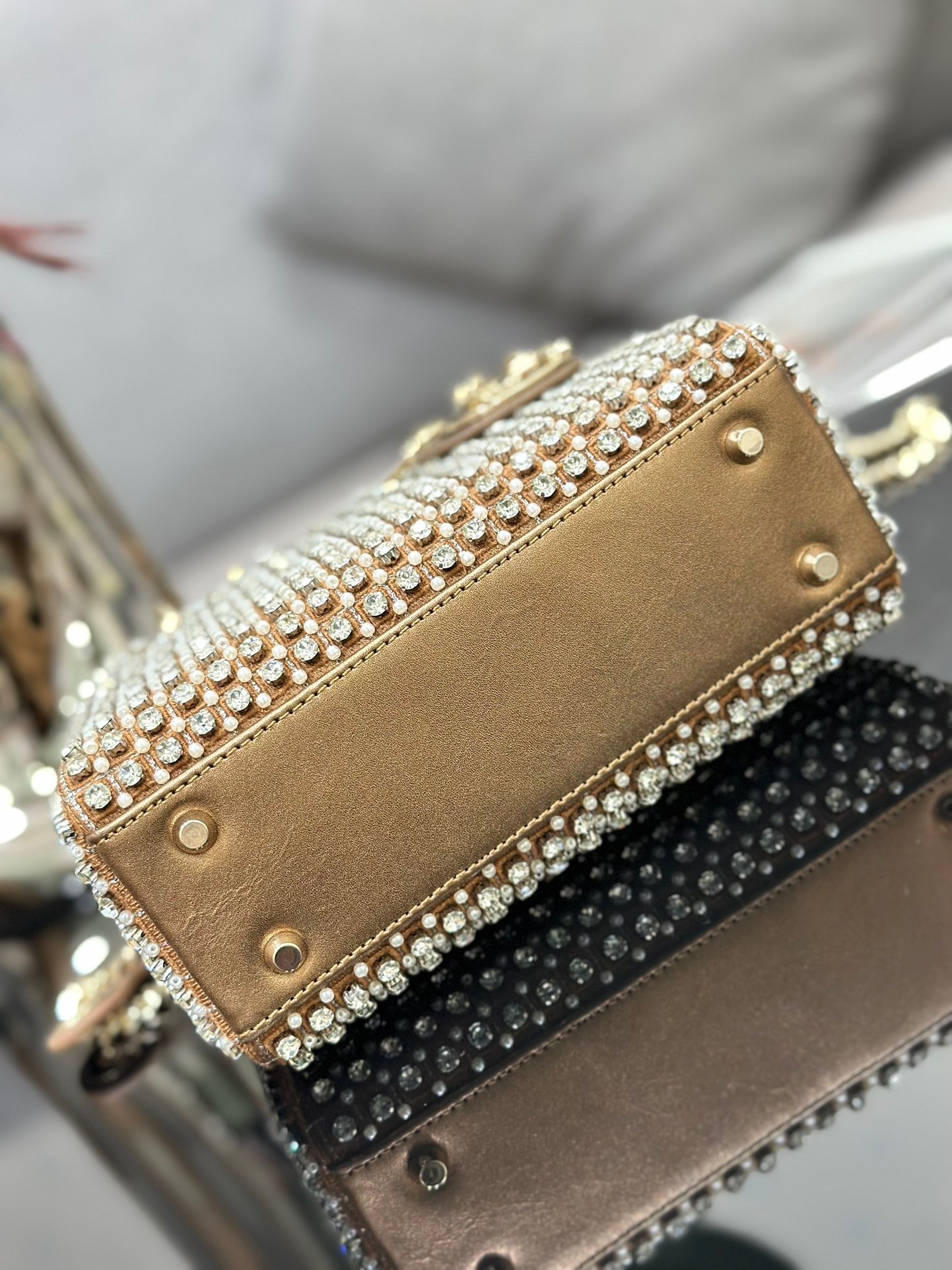 Dior Lady Dior Mini Chain Bag in Square with Strass and Beads 500