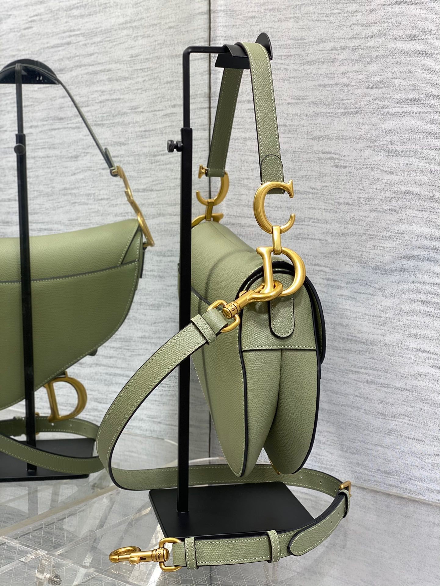 Dior Saddle Bag with Strap in Ethereal Green Grained Calfskin 591