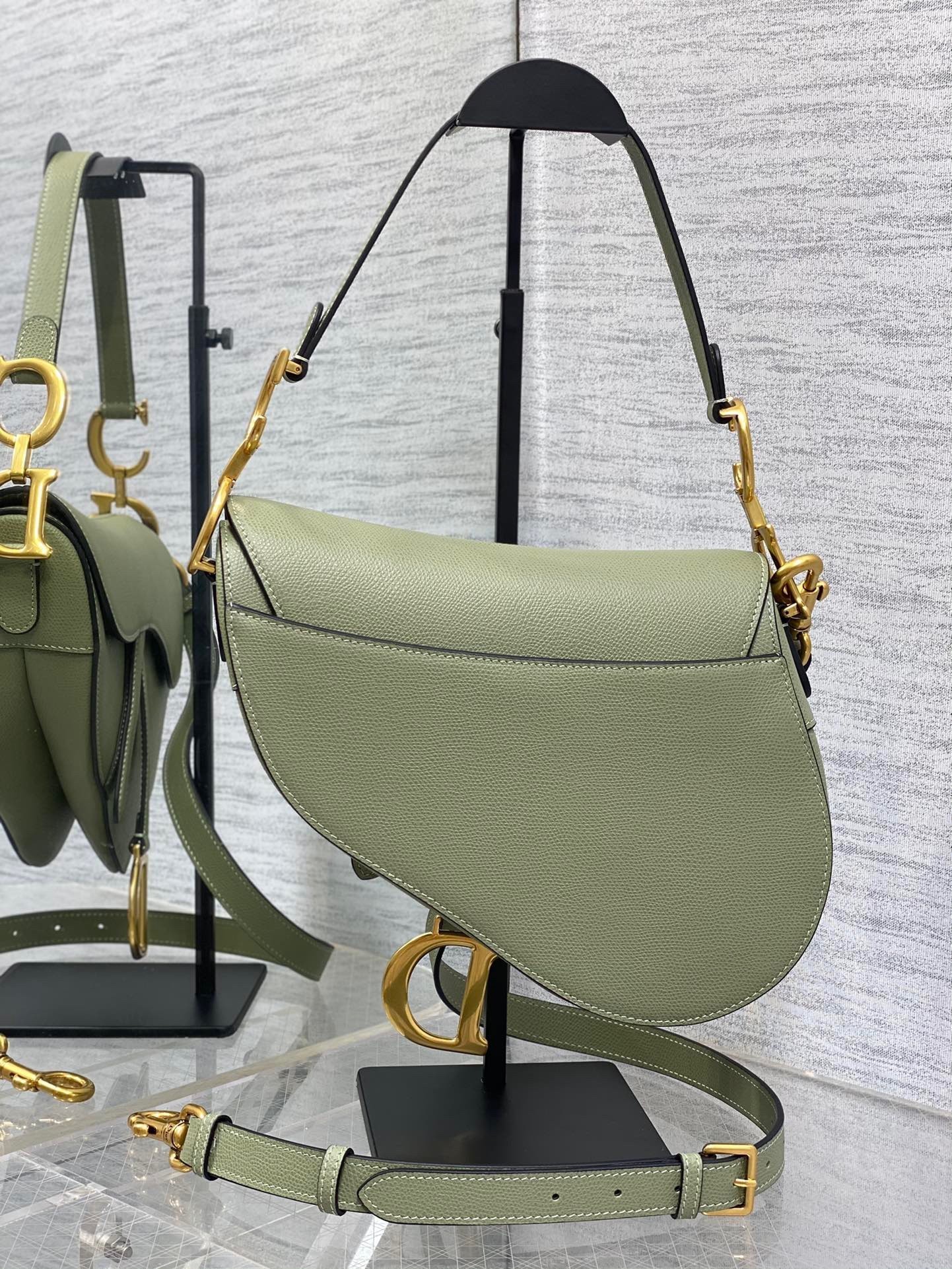 Dior Saddle Bag with Strap in Ethereal Green Grained Calfskin 591