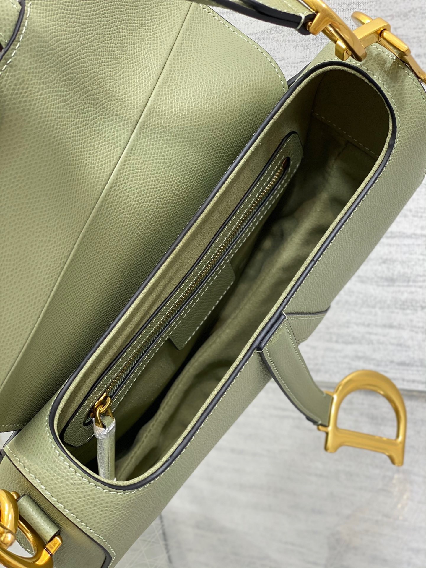 Dior Saddle Bag with Strap in Ethereal Green Grained Calfskin 591