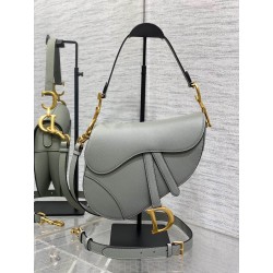 Dior Saddle Bag with Strap in Grey Stone Grained Calfskin 622