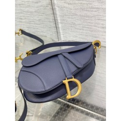 Dior Saddle Bag with Strap in Indigo Blue Grained Calfskin 647