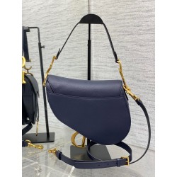 Dior Saddle Bag with Strap in Indigo Blue Grained Calfskin 647