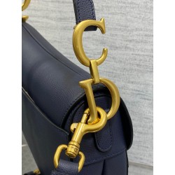 Dior Saddle Bag with Strap in Indigo Blue Grained Calfskin 647