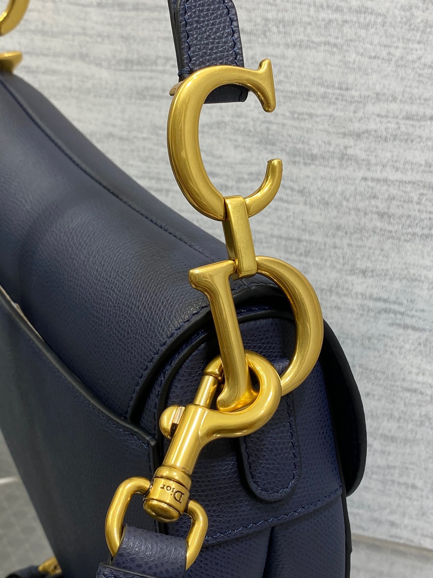 Dior Saddle Bag with Strap in Indigo Blue Grained Calfskin 647