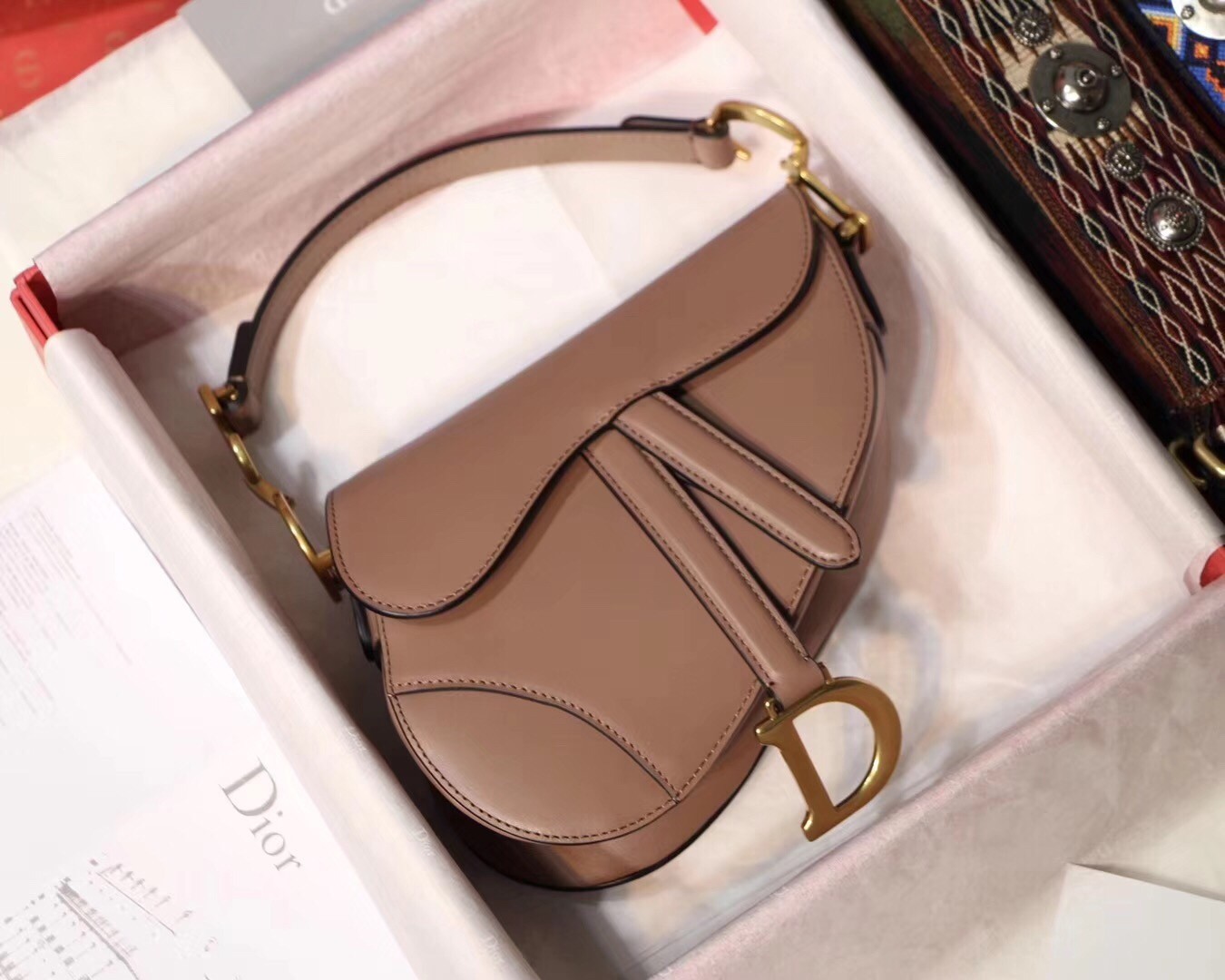 Dior Mini Saddle Bag In Nude Calfskin 645