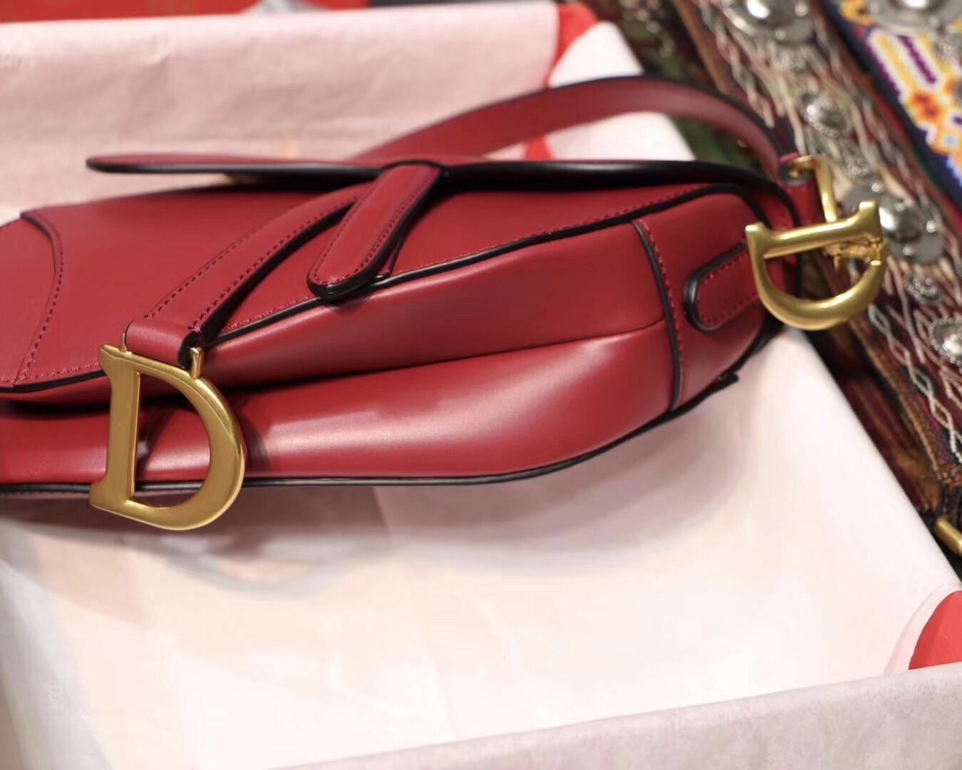 Dior Mini Saddle Bag In Red Calfskin 675