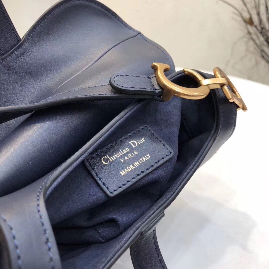Dior Mini Saddle Bag In Blue Calfskin 400