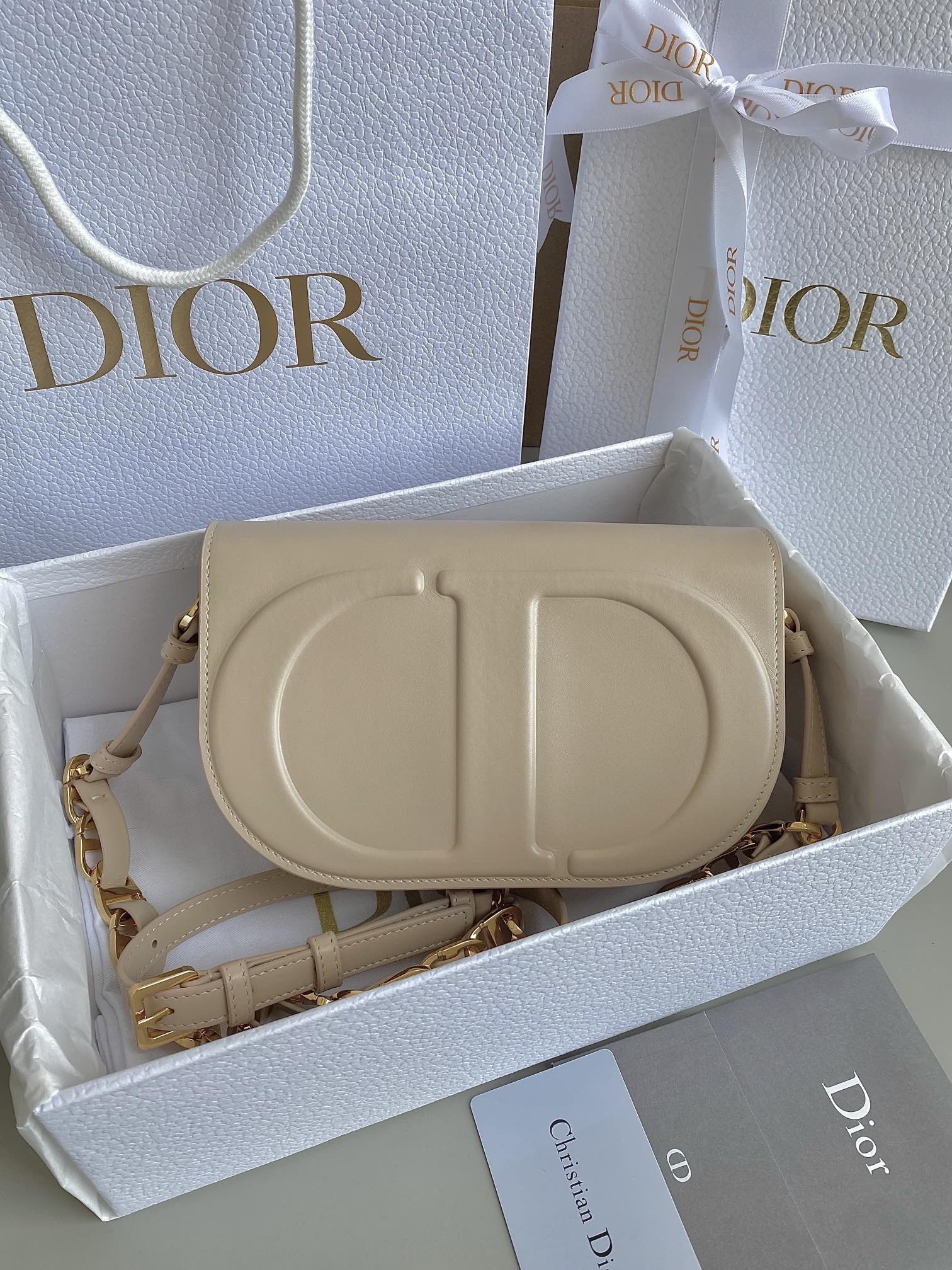 Dior CD Signature Chain Bag in Beige Calfskin 585