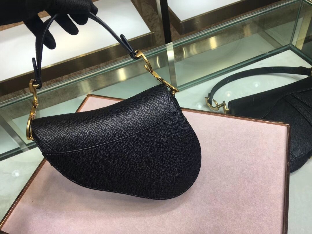 Dior Mini Saddle Bag In Black Grained Calfskin 614