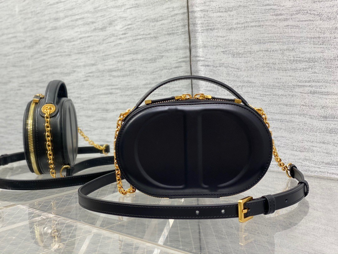 Dior CD Signature Oval Camera Bag in Black Calfskin 653