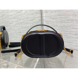 Dior CD Signature Oval Camera Bag in Black Calfskin 653