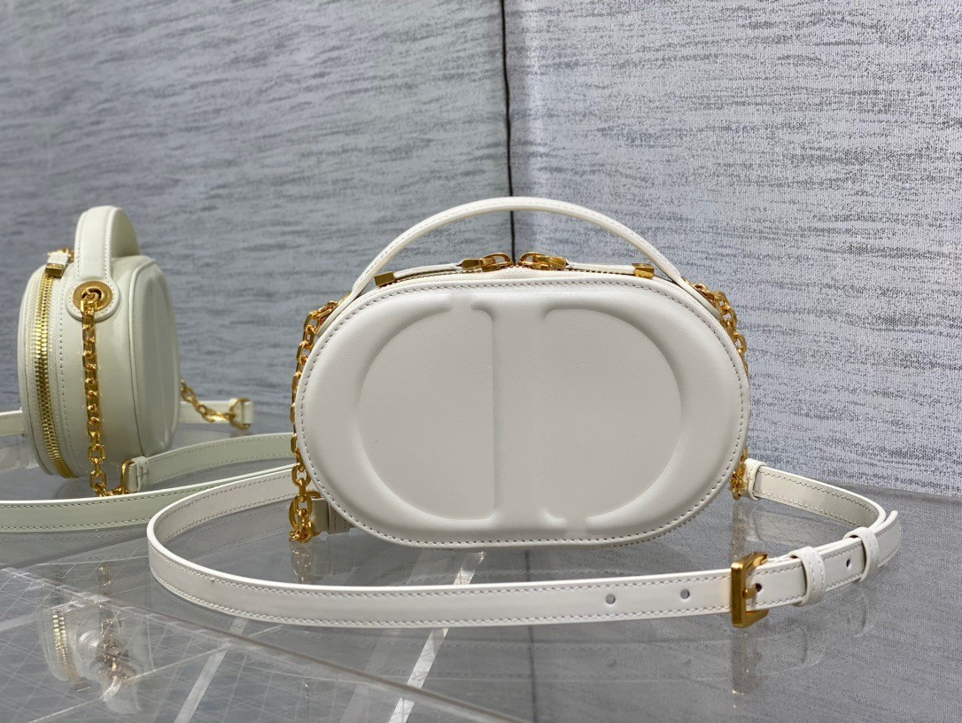 Dior CD Signature Oval Camera Bag in White Calfskin 700