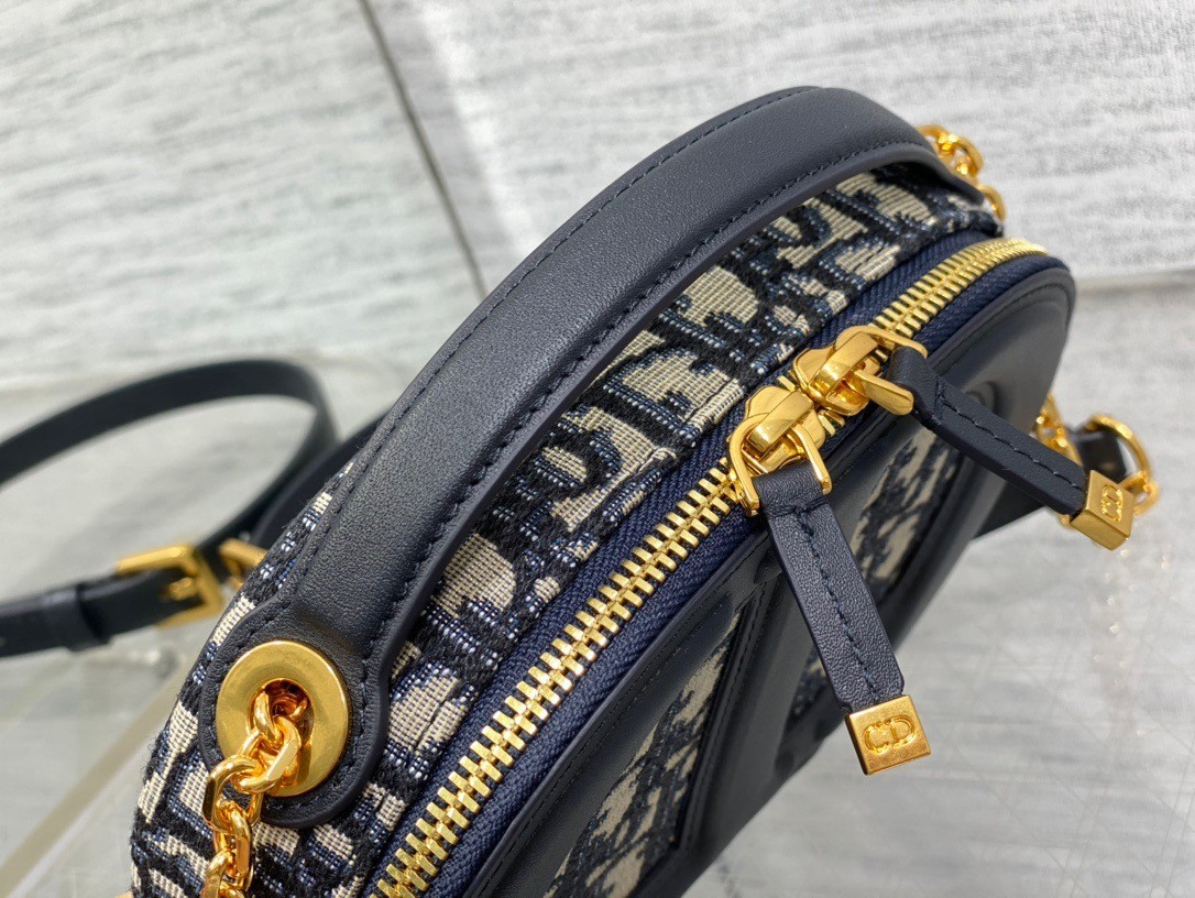 Dior CD Signature Oval Camera Bag in Blue Dior Oblique Jacquard 731