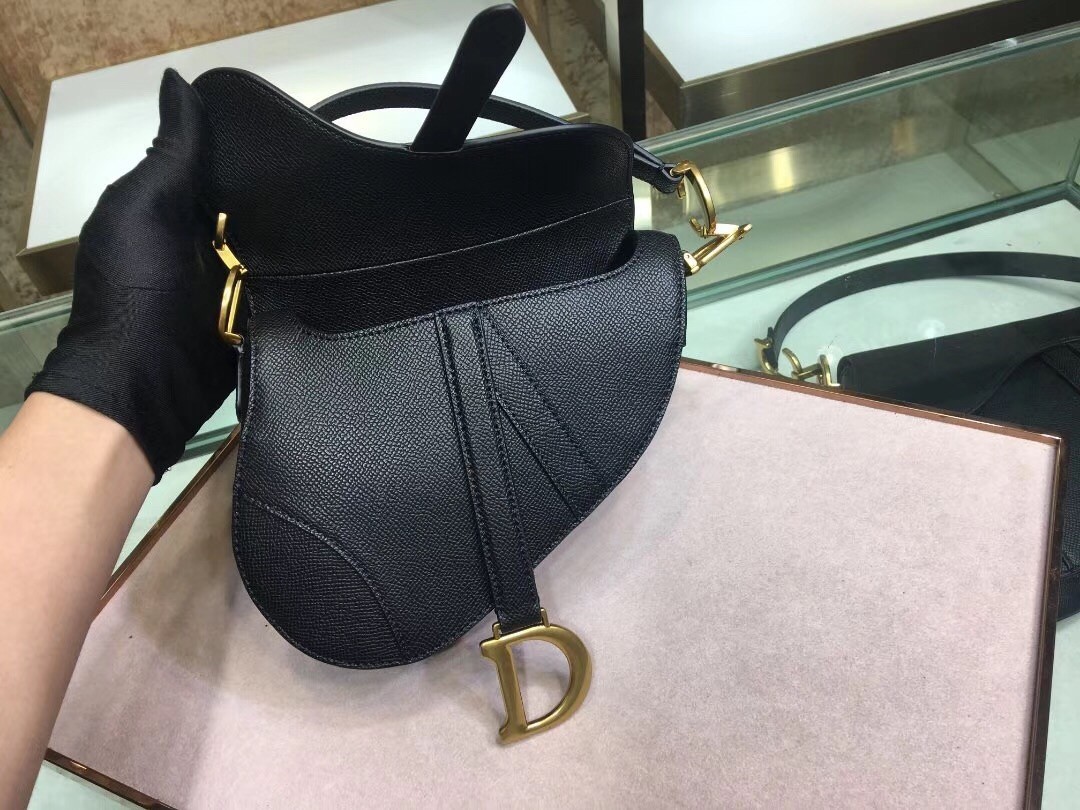 Dior Mini Saddle Bag In Black Grained Calfskin 614