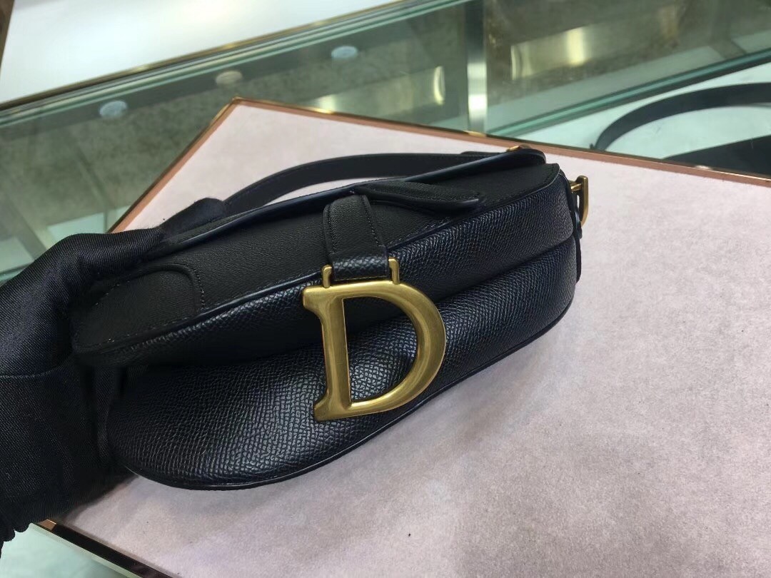 Dior Mini Saddle Bag In Black Grained Calfskin 614