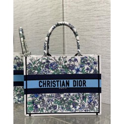 Dior Medium Book Tote Bag In Multicolor Flowers Constellation Embroidery 387