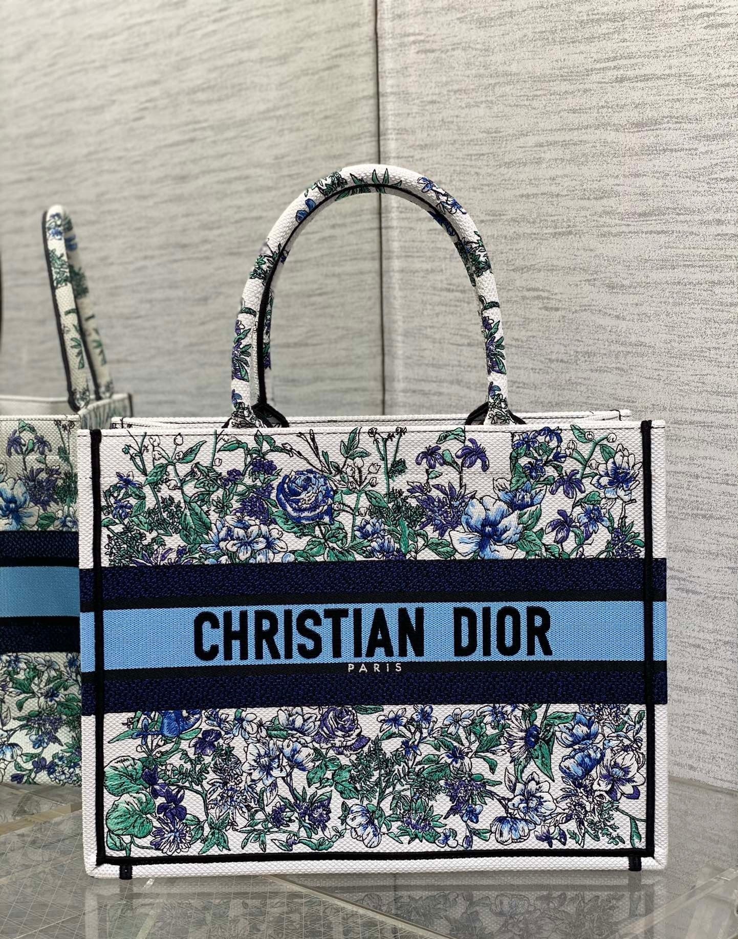 Dior Medium Book Tote Bag In Multicolor Flowers Constellation Embroidery 387