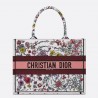 Dior Medium Book Tote Bag In White Multicolor Florilegio Embroidery 423