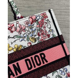 Dior Medium Book Tote Bag In White Multicolor Florilegio Embroidery 423