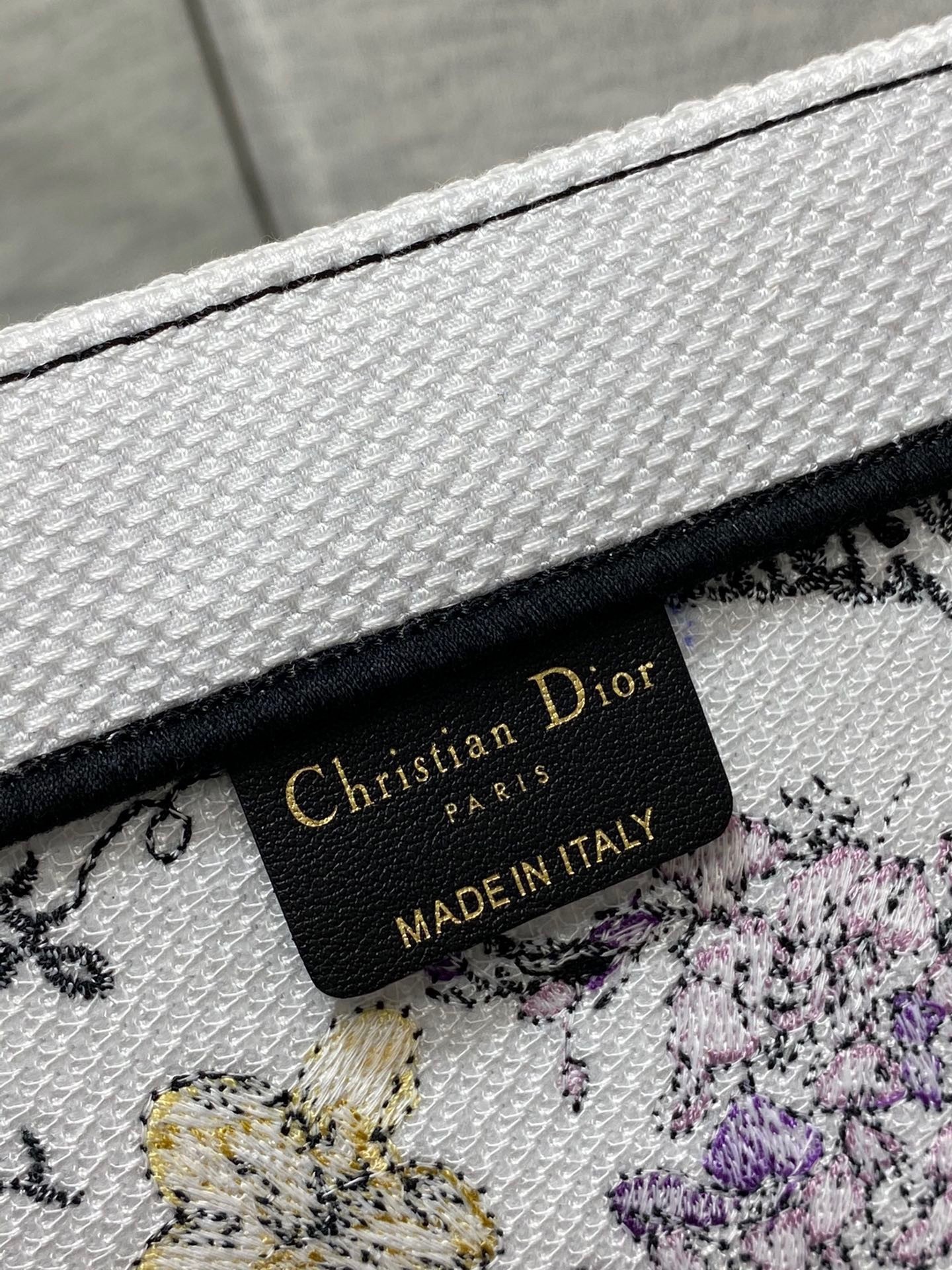 Dior Large Book Tote Bag In White Multicolor Florilegio Embroidery 461