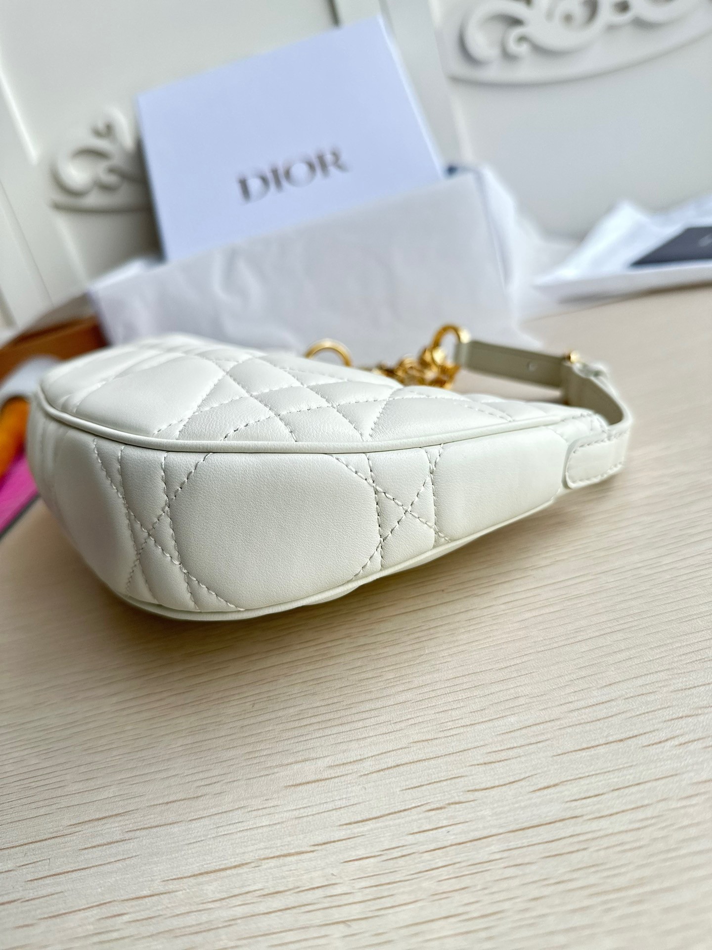 Dior CD Lounge Bag in White Macrocannage Lambskin 532