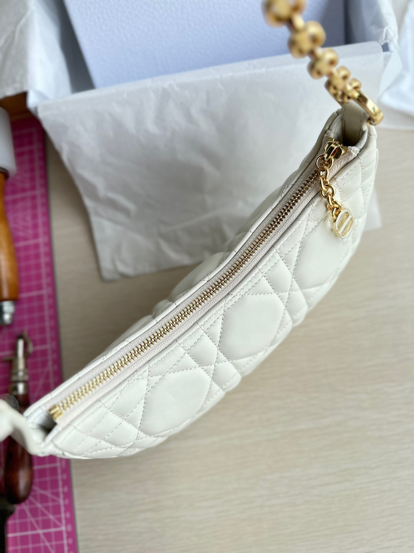 Dior CD Lounge Bag in White Macrocannage Lambskin 532