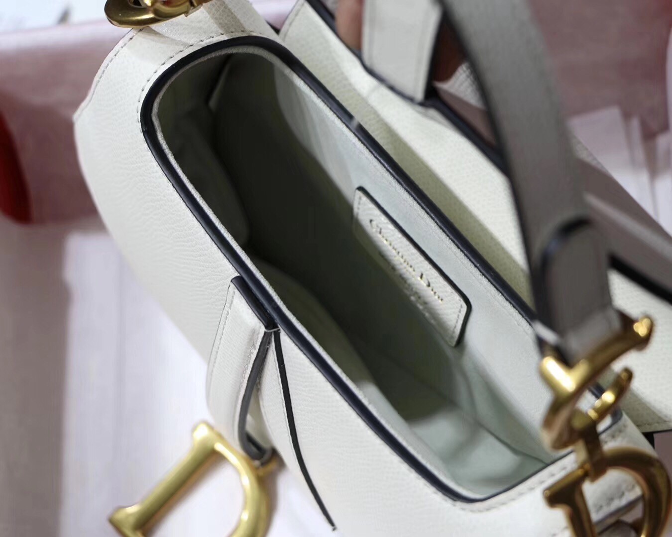 Dior Mini Saddle Bag In White Grained Calfskin 848