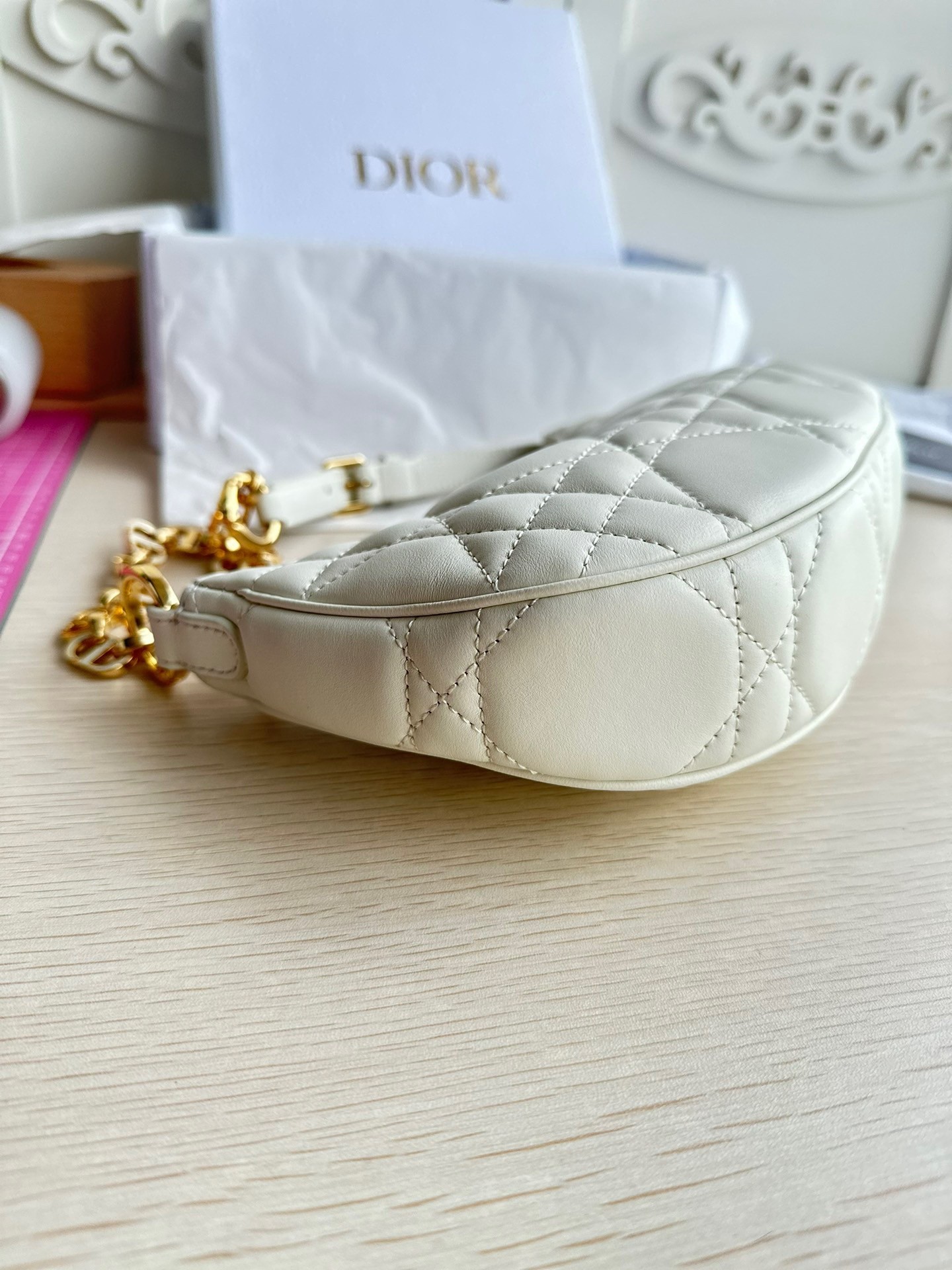 Dior CD Lounge Bag in White Macrocannage Lambskin 532