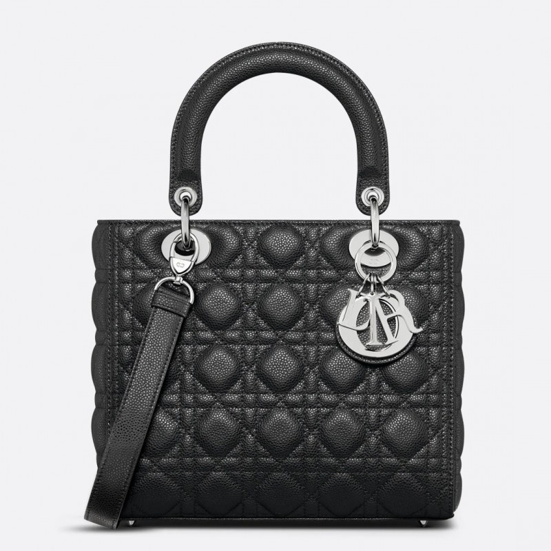 Dior Lady Dior Medium Bag in Black Grained Calfskin 552