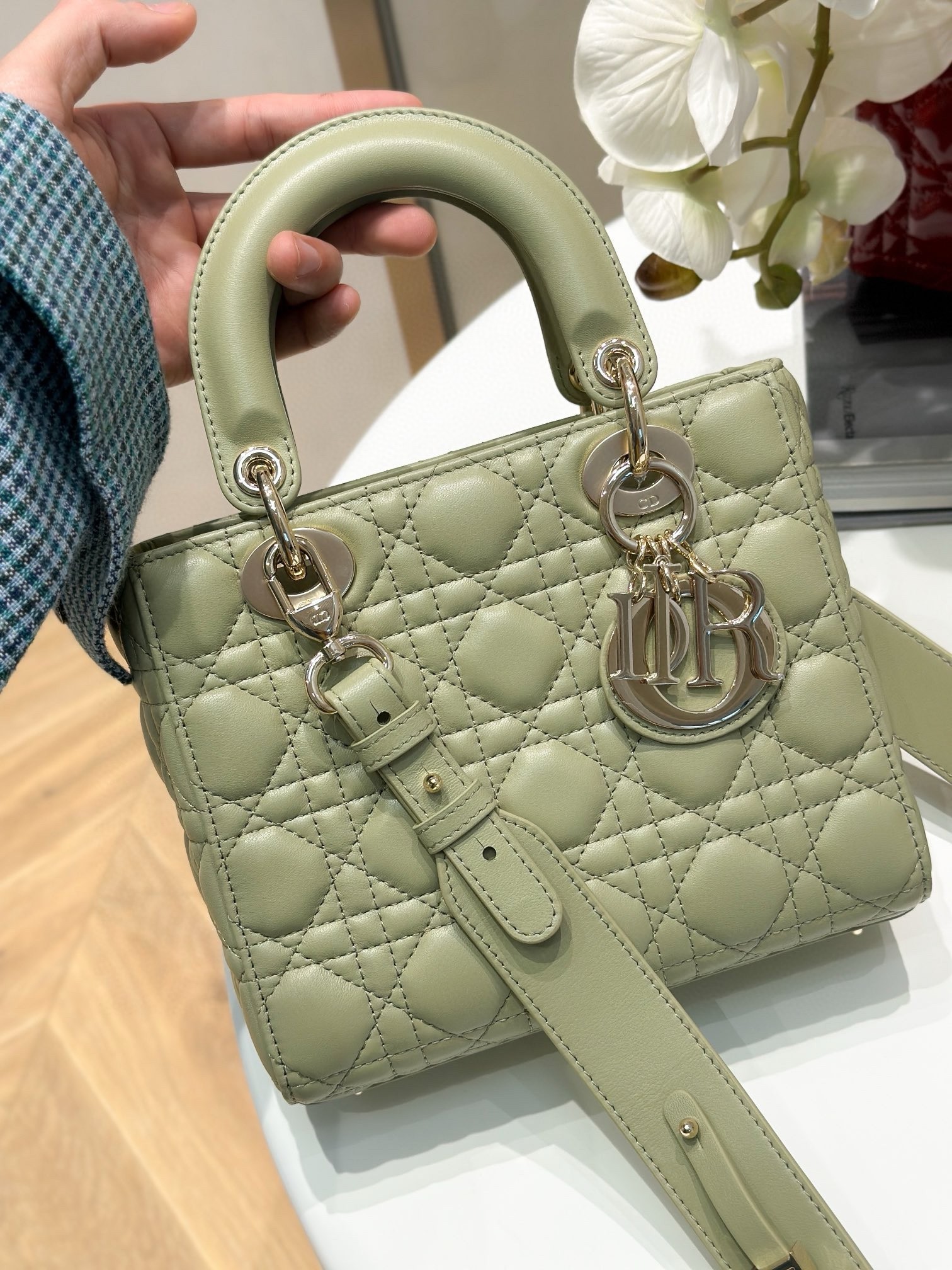 Dior Small Lady Dior My ABCDior Bag in Ethereal Green Lambskin 610