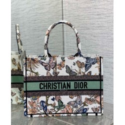 Dior Medium Book Tote Bag in White Toile de Jouy Mexico Embroidery 958