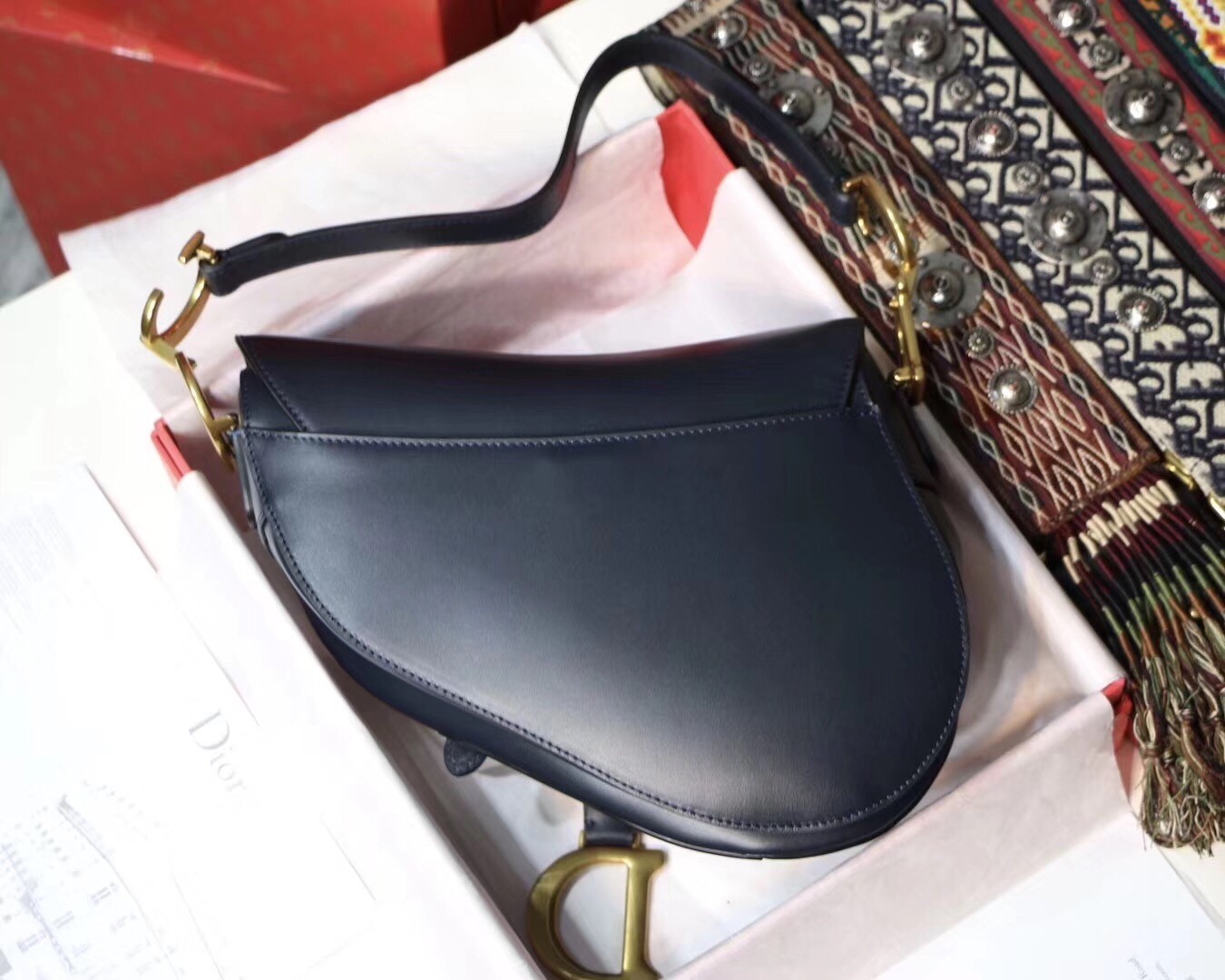 Dior Saddle Bag In Navy Blue Calfskin 968