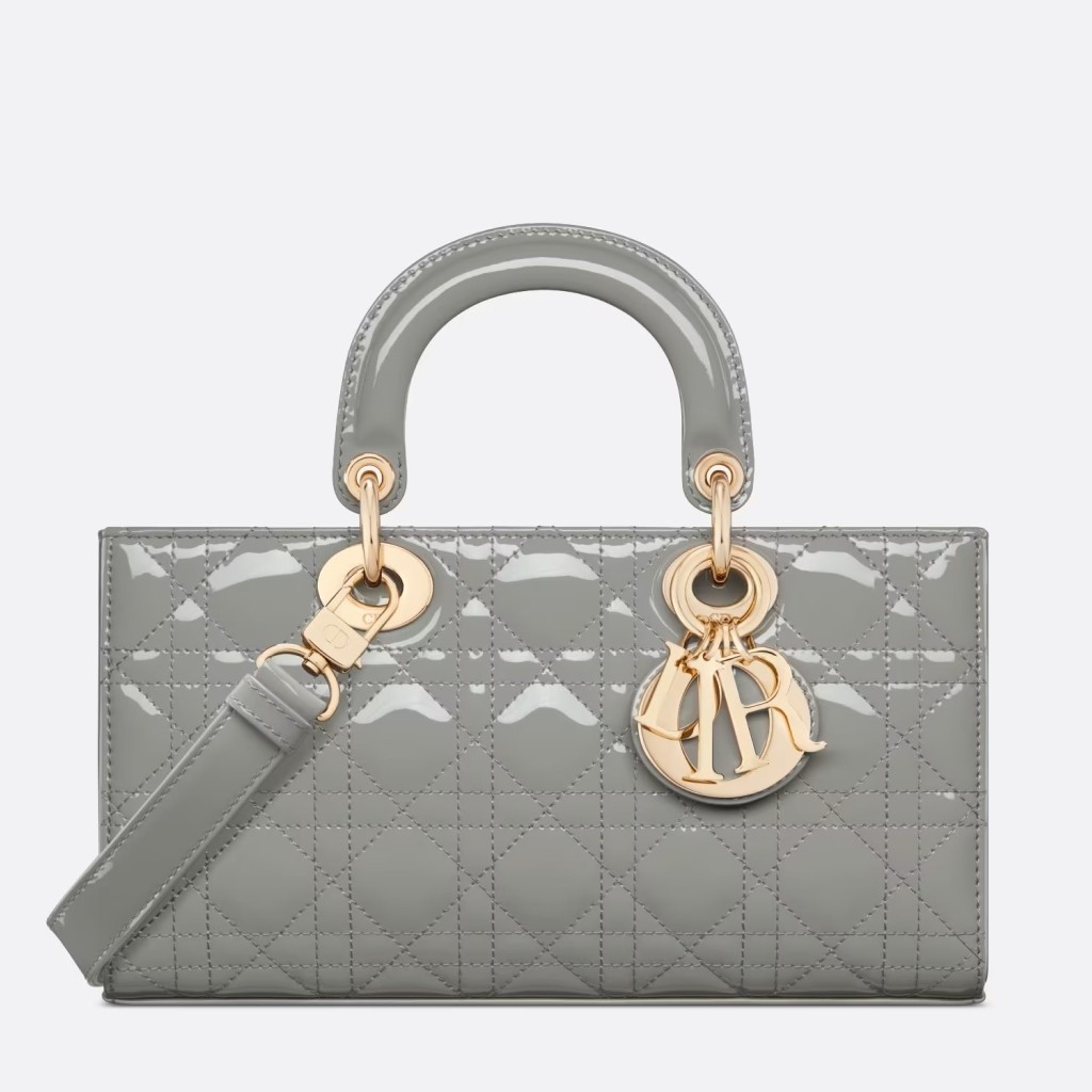 Dior Lady D-Joy Medium Bag in Grey Patent Cannage Calfskin 277