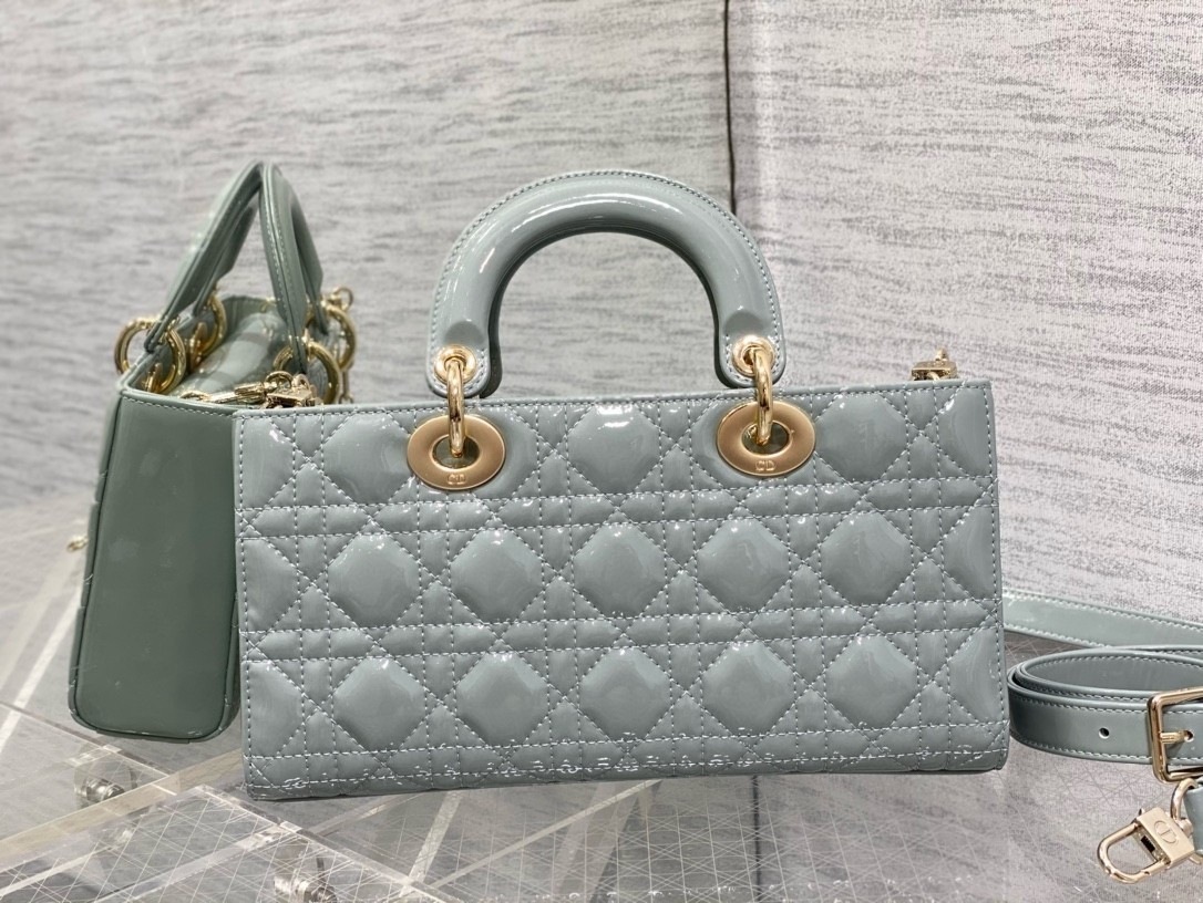 Dior Lady D-Joy Medium Bag in Grey Patent Cannage Calfskin 277