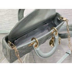 Dior Lady D-Joy Medium Bag in Grey Patent Cannage Calfskin 277