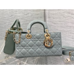 Dior Lady D-Joy Medium Bag in Grey Patent Cannage Calfskin 277