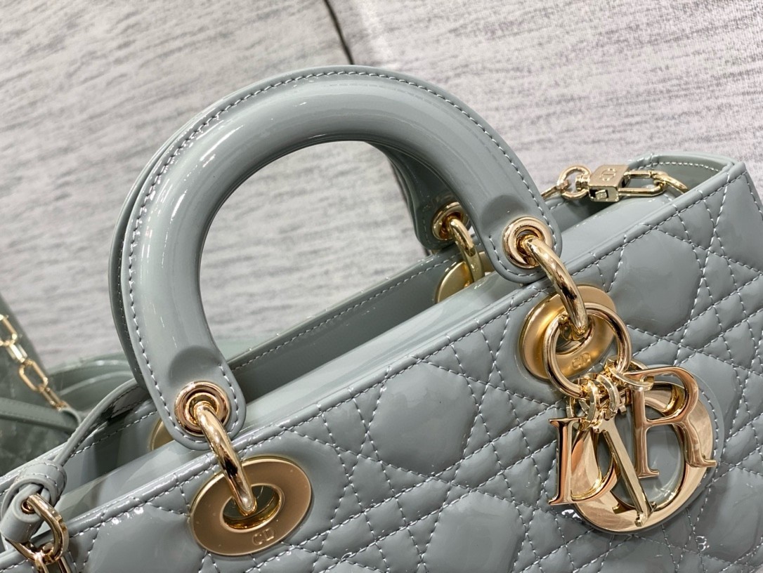 Dior Lady D-Joy Medium Bag in Grey Patent Cannage Calfskin 277