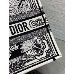 Dior Medium Book Tote Bag in Black and White Butterfly Bandana Embroidery  332